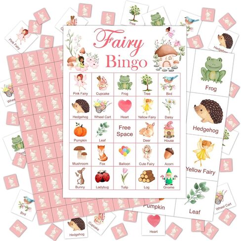 بطاقات ألعاب Fairy Party Bingo، 24 لاعبًا، بطاقة Bingo تحت عنوان Fairy لأصدقاء العائلة البالغين، مجموعة كبيرة من مستلزمات الديكور الخاصة بحفلات العطلات في الغابات -09 in Kuwait
