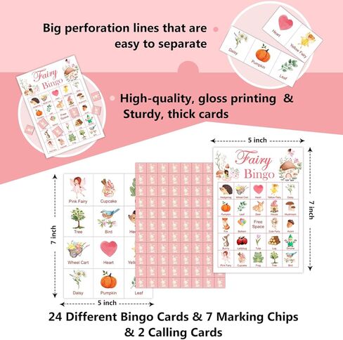 بطاقات ألعاب Fairy Party Bingo، 24 لاعبًا، بطاقة Bingo تحت عنوان Fairy لأصدقاء العائلة البالغين، مجموعة كبيرة من مستلزمات الديكور الخاصة بحفلات العطلات في الغابات -09 in Kuwait