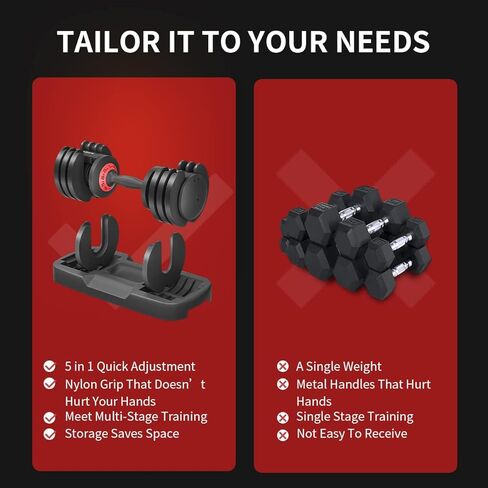 مجموعة دمبل قابلة للتعديل من VEICK، دمبل 5 في 1 مجاني للرجال والنساء، دمبل أسود للصالة الرياضية المنزلية، اللياقة البدنية لكامل الجسم، ضبط سريع عن طريق مقبض الدوران (25/55 رطل) in Kuwait