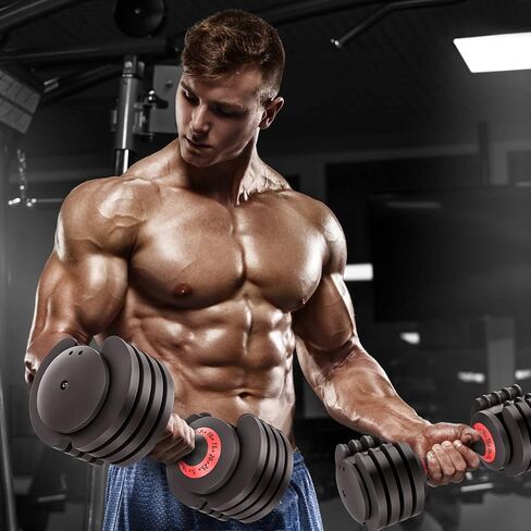 مجموعة دمبل قابلة للتعديل من VEICK، دمبل 5 في 1 مجاني للرجال والنساء، دمبل أسود للصالة الرياضية المنزلية، اللياقة البدنية لكامل الجسم، ضبط سريع عن طريق مقبض الدوران (25/55 رطل) in Kuwait