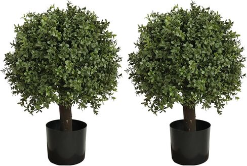 24'' Artificial Boxwood Ball Topiary Tree Set of 2 Porch Outdoor Plants Potted Shrubs in Saudi Arabia