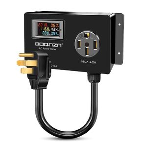 50A AC Power Meter, 240V NEMA 14-50P to NEMA 14-50R LCD Display Digital Multimeter Tester with 1.3FT 10AWG Cable, Multifunction Energy Monitor Voltage Current Frequency Power Factor Outlet Monitor