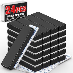 Grtard 24 Pack Neodymium Bar Magnets, Rare Earth Magnets Metal Neodymium Magnet with Double-Sided Adhesive for Fridge and Office Projects, 40x10x5mm(Black)