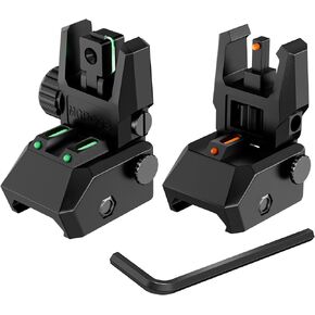 Fiber Optic Sights, Flip Up Sight Front and Rear Backup Sights with Green Red Fiber Optics Dots for Picatinny Weaver Rails,Tool Free Adjustable