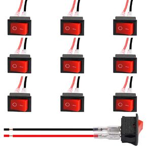 10pack On Off Switch,KCD1 Rocker Switch 2 Pin Mini Pre-Wired Red Latching Rectangle Toggle SPST Snap for Boat