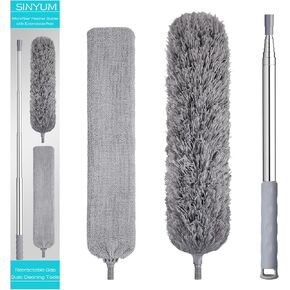 100 Inch Microfiber Feather Duster & Gap Dust Cleaner Tools with Extension Pole for Cleaning, Bendable Microfiber Head Washable Ceiling Fan Duster for High Ceilings, Furniture Couch Fridge