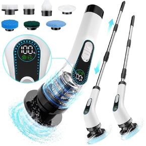 Electric Spin Scrubber Cleaning Bathroom: Shower Cleaner Brush, Cordless Power Scrubber with LED Display for Tub Tile and Floor