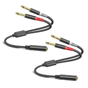 2 Pack 1/4 TS Stereo Audio Cable 1 FT, Splitter Y Adapter, 6.35mm Mono Female to Dual 6.35mm TS Mono Male Jack Cable for Guitar or Mixer with Jack Output