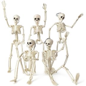 5 Packs Halloween Skeleton Decorations,16" Full Body Posable Joints Skeletons for Halloween Decorations, Indoor and Outdoor Horror Atmosphere Decorations