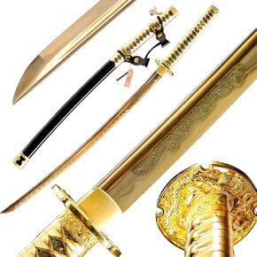 40.6 inch High-Carbon Steel Baked Gold Dragon Japanese Katana Samurai Sword Full Tang jian