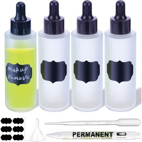 4 pcs 2 oz Frosted Glass Dropper Bottles,Glass Essential Oil Jars Frosted, 60ml Clear Frosted Essential Oil Bottle with Glass Eye Dropper for Essential Oil,Tincture