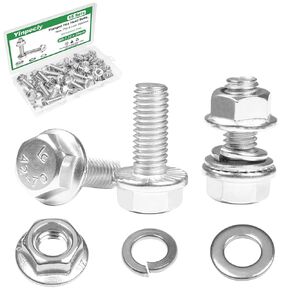 Yinpecly 15 Sets M8-1.25 x 20mm Flanged Hex Head Bolts Kits, M8 Flange Hexagon Screws and Nuts,Flat & Spring Lock Washers,18-8 (304) Stainless Steel,Metric Bolt Assortment, Fully Threaded