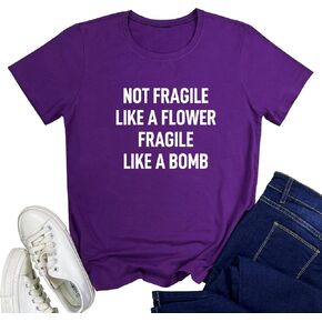 LOOKFACE Women Cute NOT Fragile Shirt Funny Letter Print Graphic Tees