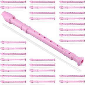 30 Pack 8 Hole Soprano Recorder Descent Flute, German Musical Recorders Instruments with Cleaning Rod, Pink Flutes for Beginners, Student Practice, School Concert