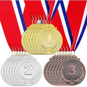 18 Pieces Award Medals 1st 2nd 3rd (Gold, Silver, Bronze) Metal Style Winner with Neck Ribbon, 2 Inches