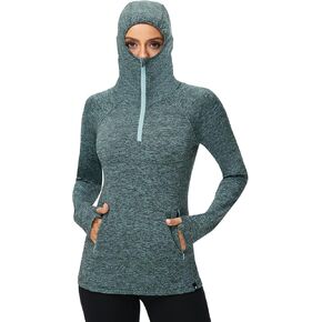 Soneven Women's Thermal Fleece Running Shirts Warm Winter Pullover Cold Weather Hoodie Sweatshirts Mask Thumb Holes Pockets