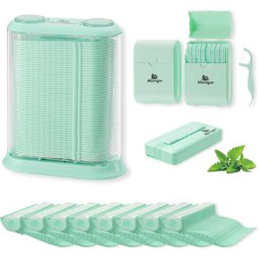 Himgy Whitening Mint Dental Flossers Kit -Twin Lines and Double Clean Floss Picks, Easy Storage and Refillable forToothpick Dispenser Case, Mint Flavor 614 Counts