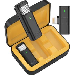 2 Wireless Lavalier Microphones for iPhone with Battery Case - Dual Mics Condenser Lapel Microphone Compatible with iPhones iPad Lav Mic
