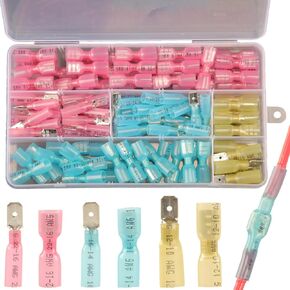 112pcs Heat Shrink Spade Connectors Kit, Waterproof Spade connectors Heat Shrink, Marine Grade Heat Shrink Crimp Spade Connectors, Electrical Heat Shrink Male & Female Spade Wire Connectors Terminals