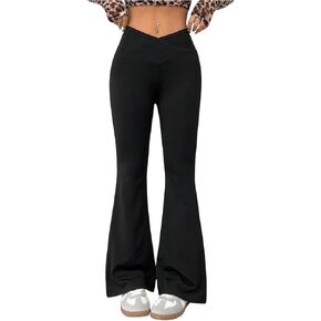 Women's Wrap Crossover Flare Pants High Waisted Workout Yoga Bootcut Pants Casual Bell Bottoms