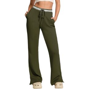 HeSaYep Women's Fleece Lined Sweatpants Winter Warm High Waisted Trousers Split Hem Flare Sweat Pants with Pockets