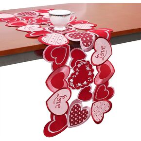 Valentines Day Table Runner 36 Inches Long Embroidered Red Heart Table Decor Hot Pink for Wedding Anniversary Marriage Pink Love 36IN