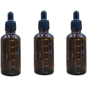 3PCS 50ml/1.7oz Amber Glass Graduated Measurement Dropper Bottle Vials Empty Refillable Storage Container Jar with Black Rubber Cap and Glass Eye Dropper for Essential Oil Aromatherapy