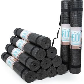 12-Pack Classic Yoga Mat With Carrying Strap, 68" x 24" Non Slip Exercise Mat, 4mm Thick Gym Mat, Bulk Non Toxic Yoga Mats for Home Workout, Schools, Classroom, and Studios