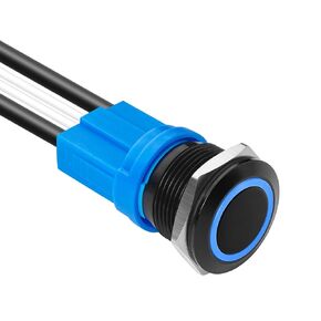 LED Latching Push Button Switch, Aluminum Alloy, IP67 Waterproof 5-24V 20A 1NO, with Wire Socket Plug (1, Blue, 19mm)