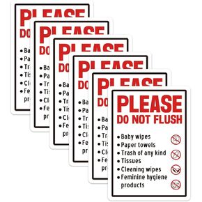 6 Pcs Please Do Not Flush Stickers, Do Not Flush Feminine Products Wipes Sign Toilet Paper Towel Signs Do Not Flush Bathroom Etiquette Sign for Public Restroom Reminder Stickers