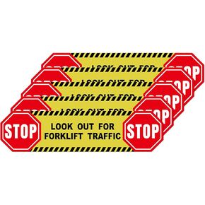 5 Pack Stop Look Out for Forklift Traffic Floor Sticker 24 × 6 Inches Caution Warning Safety Sign Self Adhesive Vinyl Waterproof Decal for Construction Site Warehouse Workplace