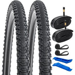YUNSCM 2-PCS 700C Bike Tires 700x38C/40-622 and 700C Heavy Duty Bike Tubes Schrader Valve Compatible with 700x36C 700x37C 700 x 38C 700x39C 700x40C Bike Bicycle Tires and Tubes (Y-1005)