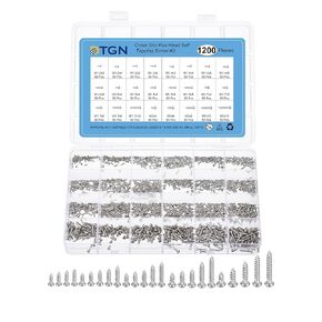 Mini Screw Kit Phillips Pan Head Micro Screws Self-Tapping Laptop Notebook Computer Screws Kit,Carbon Steel Nickel-Plated,Silver(Size:M1.2x3-M2x12-1200pcs+1Elbow Tweezers)