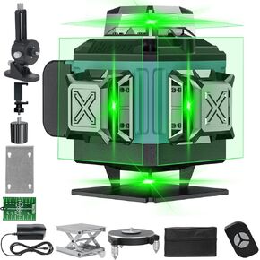 Laser Level 360 Self Leveling,16 Green Cross Line 4D laser Level for Tiling Floor Construction and Picture Hanging, High Accuracy Nivel Level with Self-leveling,2 Batteriy Remote