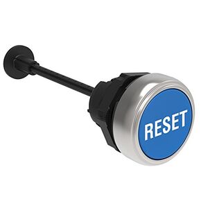 LPCR1196 Mechanical Reset Button, Complete Unit, Spring Return 22Mm Platinum Series, Flush. Adjustable Length 0150Mm/5.9In, Blue with "Reset" Caption