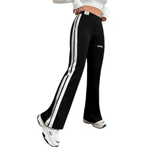 SOLY HUX Women's High Waisted Flared Yoga Pants Side Striped Track Pants Casual Bell Bottom Sweatpants
