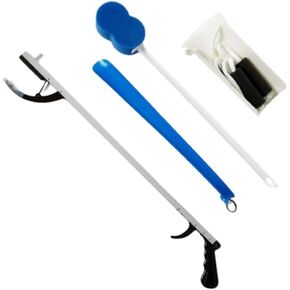 Medline Economy HipKit, Mobility Aids Ideal for Hip Surgery Recovery, 4-Pieces, 26" Grabber Reacher, Shoeborn, Sock-Aid, and Contoured Bath Sponge