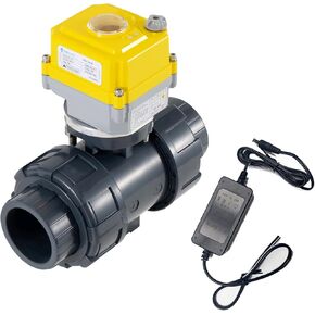 Electric ball valve 1 1/4 inch full bore 2-way PVC union ball valve, DC24V AC110V-230V power adapter and auto return setting. Normally closed electric water valve DN32MM