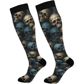 Skull Compression Socks for Women Men Knee High Running Socks for Medical Running,1 Pair