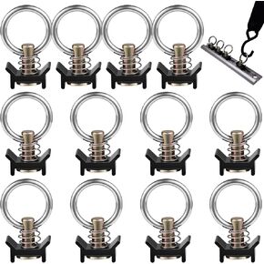12 PCS L Track Single Stud Fittings with Round Ring, Black Gate Trolley Assembly Barn Door Rollers, Rail Track Ring Fittings