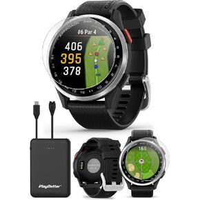 Garmin Approach S44 (Silver/Twilight) Golf GPS Smartwatch Bundle - 1.2" AMOLED Display, On-Course Features & 15H Battery Life with PlayBetter Screen Protectors & 5000mAh Portable Charger