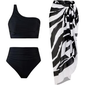 3 Piece Swimsuits for Women High Waisted Bikini Sets Retro Swimsuit with Cover up Beach Wrap Skirt in Saudi Arabia