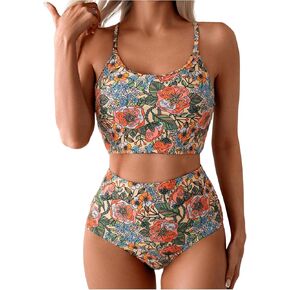 SweatyRocks Women's Swimsuit Floral Print High Waisted Bikini Set Two Piece Bathing Suit