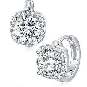 1-2ct Moissanite Hoop Earrings for Women,Halo Square D Color Simulated Moissanite 925 Sterling Silver Earrings with Certificate of Authenticity