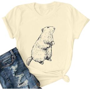 Groundhog Day Shirt for Women Happy Groundhog Day Tshirt Cute Graphic Print T-Shirt Causal Short Sleeve Tee Tops