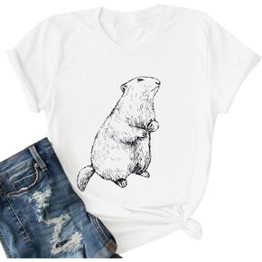 Groundhog Day Shirt for Women Happy Groundhog Day Tshirt Cute Graphic Print T-Shirt Causal Short Sleeve Tee Tops