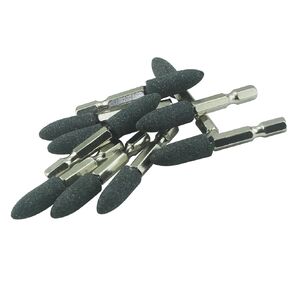 𝐉𝐔𝐍𝐋𝐈𝐗𝐍 10 Pcs 10 mm Cone Shape Mounted Grinding Stones - 1/4" Hex Shank Aluminum Oxide Sharpening Bits for Rotary Tool