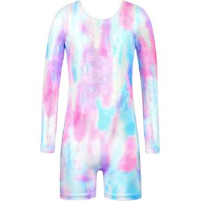 Nymphperi Girls Gymnastics Leotards Long Sleeve Gym Outfits with Shorts Quick Dry One Piece Kids Biketards