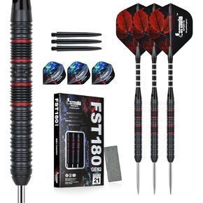 Formula Sports 90% Tungsten Darts Metal Tip Set - Professional Steel Tip Darts Set with 2 Style Flights and Shafts, Available in 21g/22g/23g/24g Metal Tip Darts, Sharpener, Gift Box