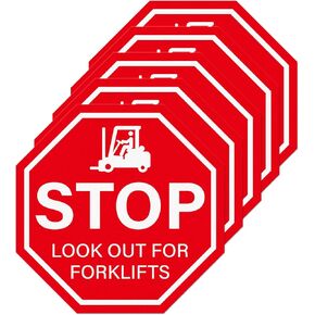 5 Pack Stop Look Out For Forklift Traffic Sign 17 × 17 Inches Caution Warning Safety Sticker Self Adhesive Vinyl Waterproof Decal for Factory Warehouse Workplace